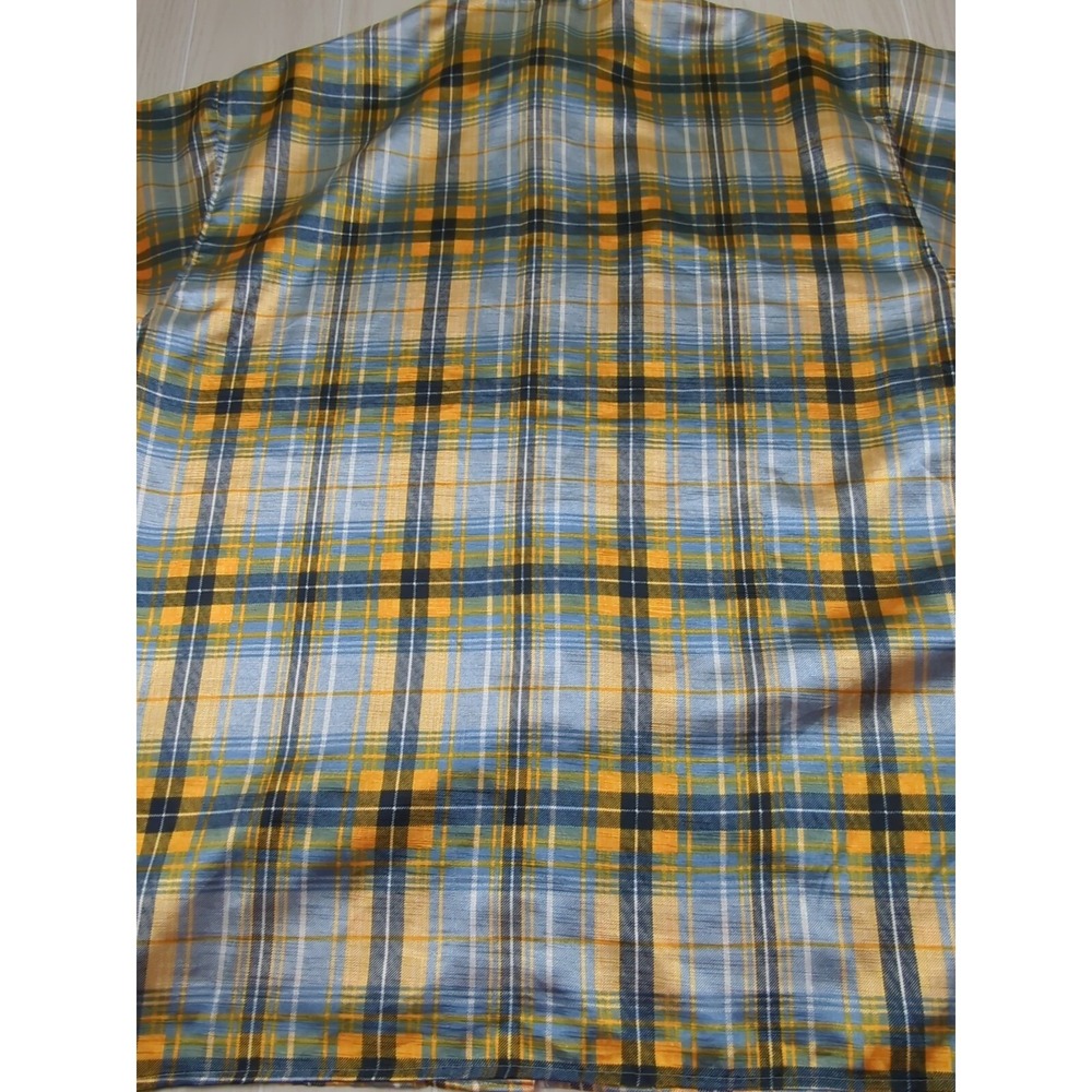 Trust Made Korea vintage men's XL blue yellow plaid Button front Shirt polyester - Picture 11 of 12